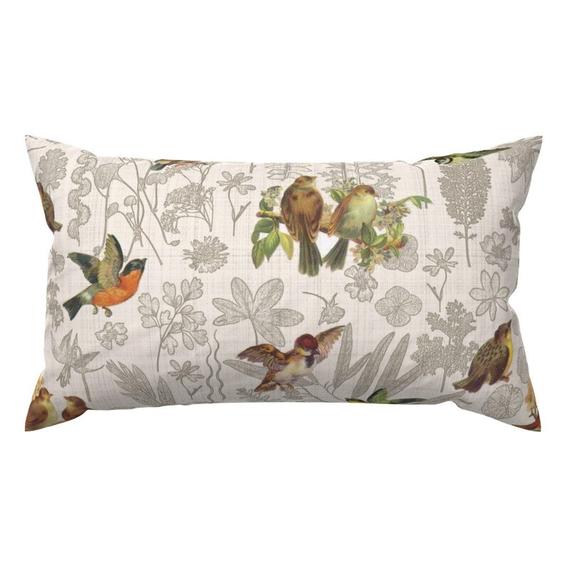 Vintage Accent Pillow Birds off the Wall Toile by Etsy