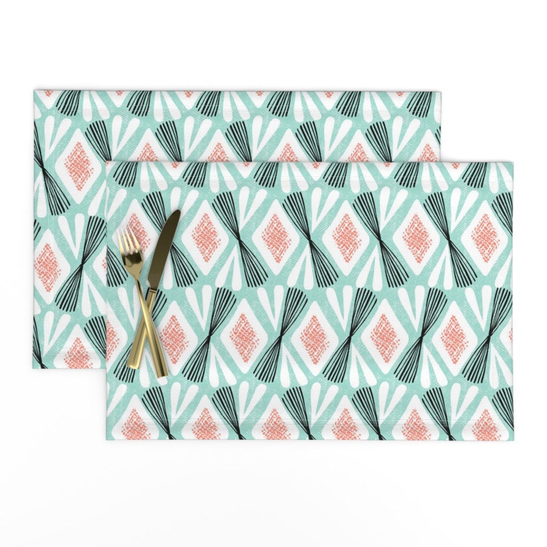 Mid Century Modern Placemats set of 2 Flutter Mint by Etsy