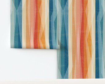 Vintage Retro Non-Pasted Wallpaper Geometric Bright Colors Stripes Bold Graphic - Retro Stripes by design_dannick Wallpaper by Spoonflower