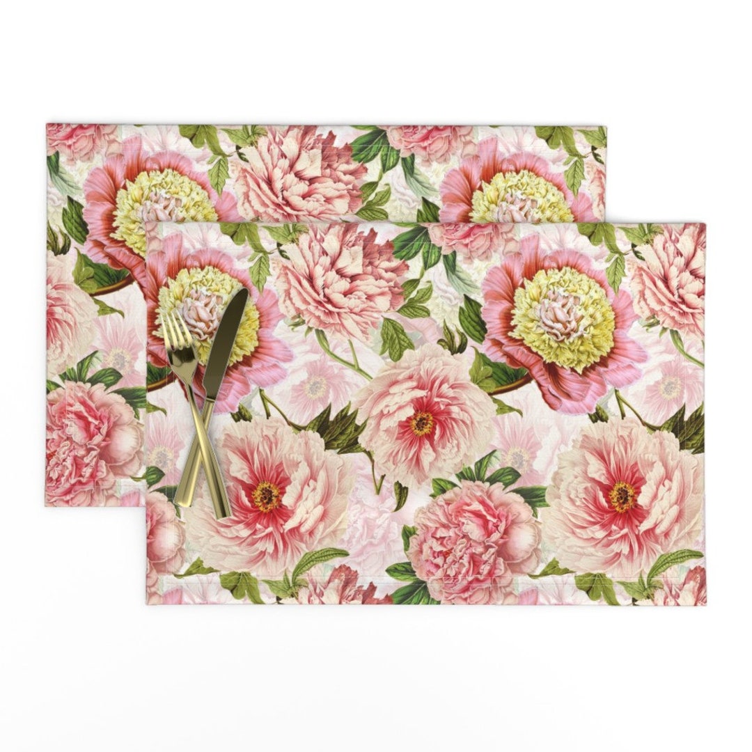 Victorian Placemats set of 2 Vintage Blush Peonies by Etsy
