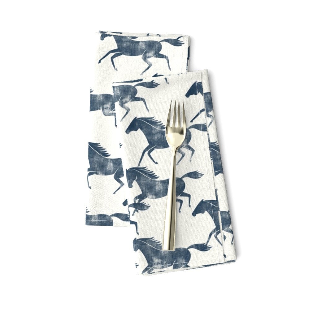 Vintage Equestrian Dinner Napkins Set of 2 Wild Horses Blue by littlearrowdecor Southwestern Boho Western Cloth Napkins by