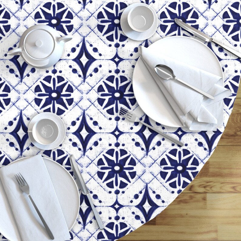 Indigo Shibori Round Tablecloth Athene Shibori Geometric by Etsy