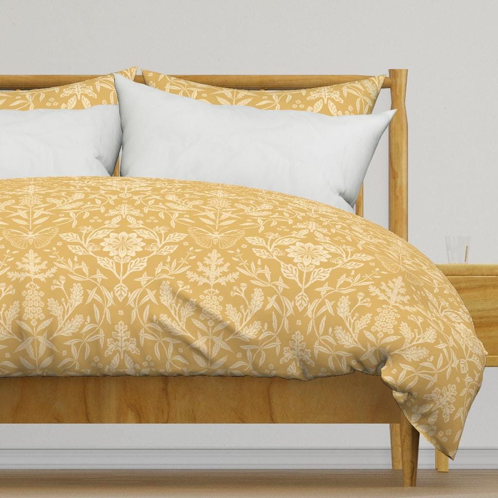 Honey Gold Damask Bedding - Ochre Damask by Oliviamunroe - Botanical  Butterflies Cotton Sateen Duvet Cover OR Pillow Shams by Spoonflower - Etsy, image size:1024x1024