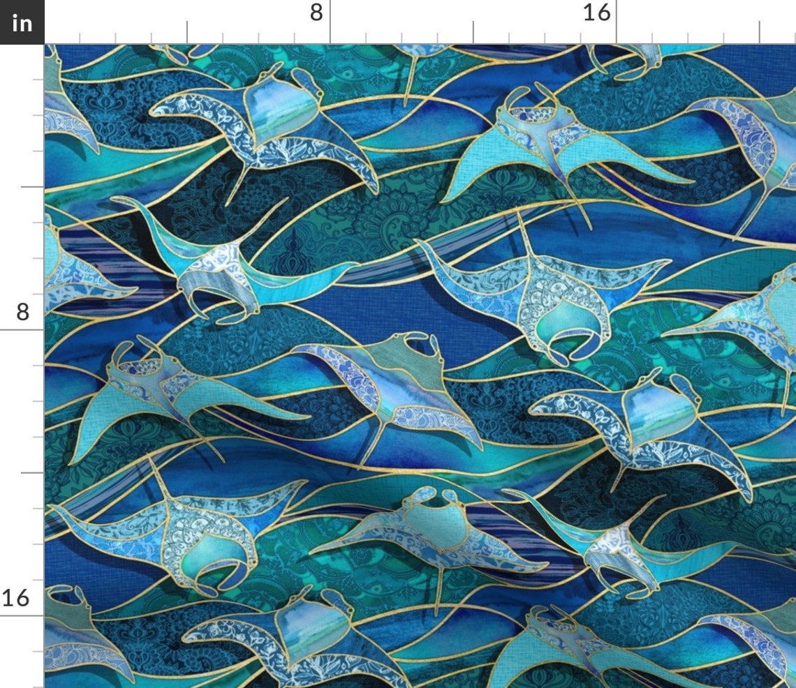 Sea Creatures Table Runner Patchwork Manta Rays Large by ...