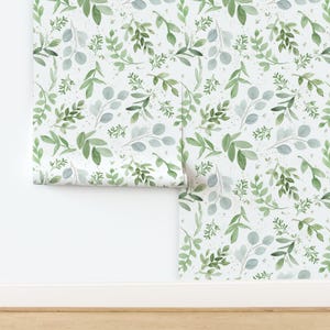 Leaves Non-Pasted Wallpaper Watercolor Botanical Greenery - Watercolor Larger Leaves Pattern by dailymiracles Wallpaper by Spoonflower