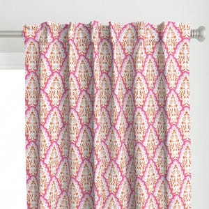 Chinoiserie Curtain Panel - Pink Orange Scallop Paisley  by danika_herrick -  Scallop Grandmillenial Custom Curtain Panel by Spoonflower