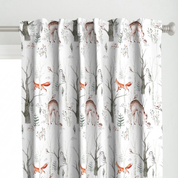 Forest Watercolor Curtain Panel - Scandinavian Woodland by peace_shop - Birds Deer Owl Rabbit Fox  Custom Curtain Panel by Spoonflower
