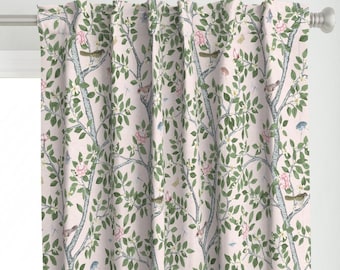 Pink Chinoiserie Curtain Panel - Vintage Floral Traditional Cottagecore Custom Curtain Panel - Climbing Citrus Grove by danika_herrick -