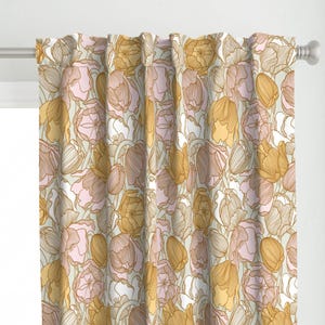 Tulip Floral Curtain Panel - Modern Botanical Garden Bloom Meadow Wildflower Custom Curtain Panel - Tulip Garden by stolenpencil -