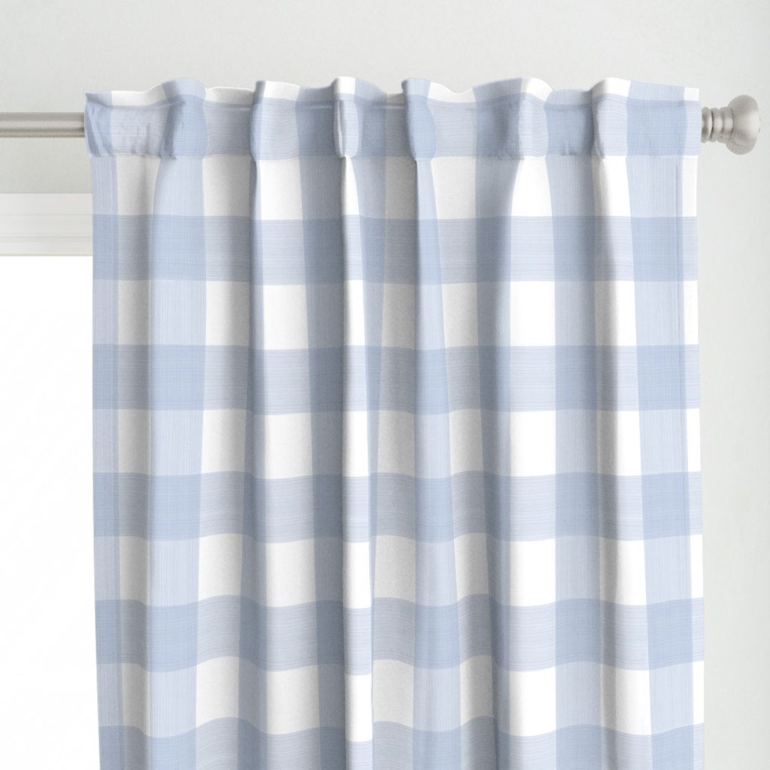 Light Blue Curtain Panel Soft Blue Buffalo Plaid by Danika_herrick