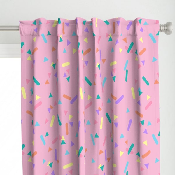 Pink Curtain Panel - Confetti In Pink by romonasandonart -  Sprinkles Party 80s Colorful Pastel Shapes Custom Curtain Panel by Spoonflower