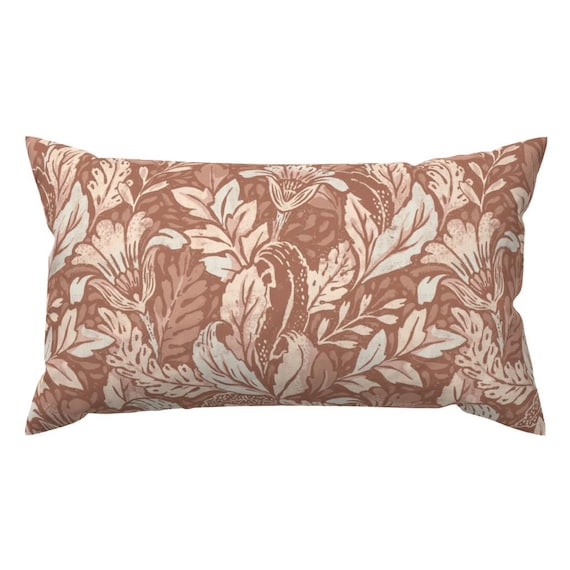 Botanical Lumbar Pillow Monochrome Art Nouveau Faux Texture