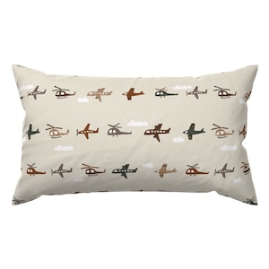 Boho Airplanes Lumbar Pillow - Helicopters Neutral Beige Whimsical Cute Rectangle Accent Throw Pillow - Planes On Sand by ivieclothco image 1