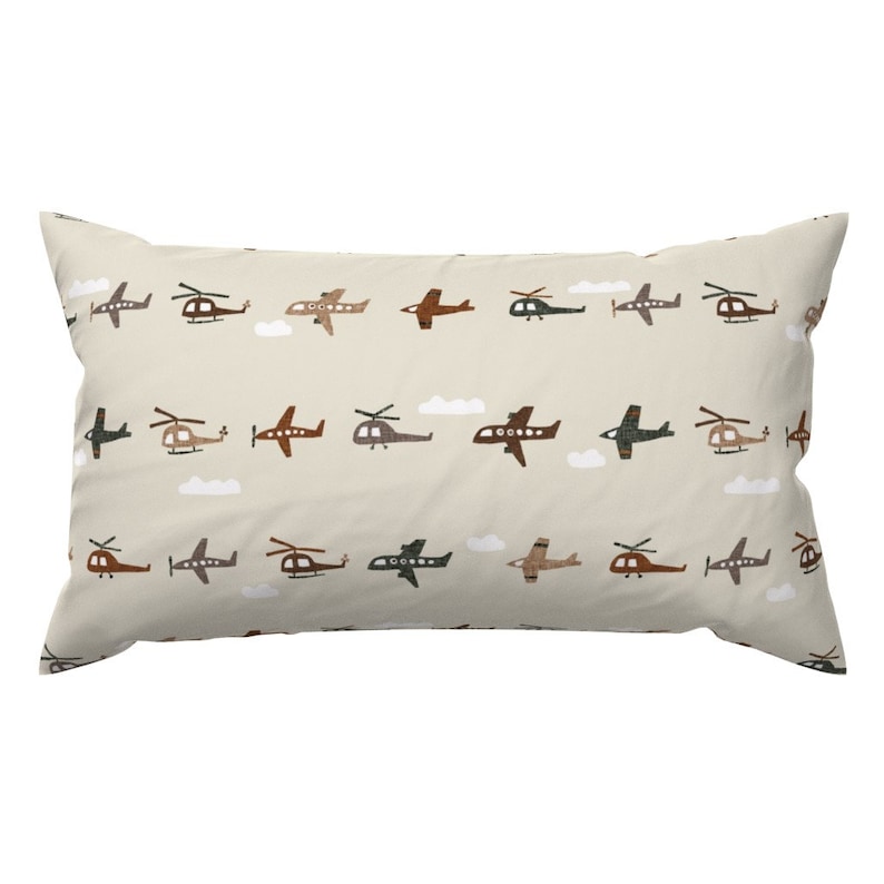 Boho Airplanes Lumbar Pillow - Helicopters Neutral Beige Whimsical Cute Rectangle Accent Throw Pillow - Planes On Sand by ivieclothco image 1