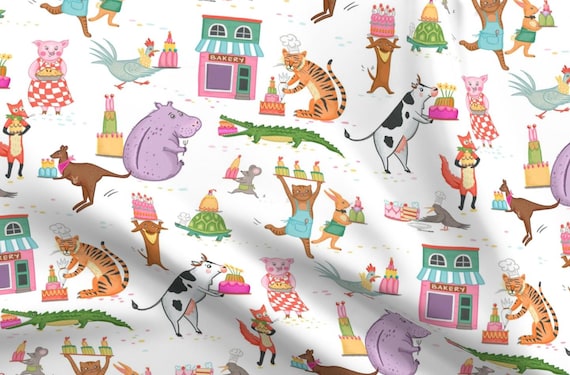 Bettwäsche - Animal Bakers by dasooklyn - Tiere Bäckerei Kinder Kinder Hippo Kuh Kuchen Baumwollsatin Bettwäsche Set Bettwäsche by Spoonflower