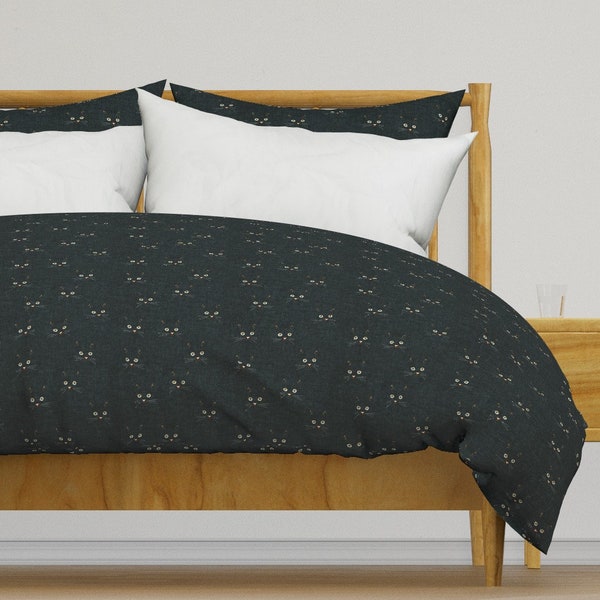 Black Cats Bedding - Noir Cat Face  by nouveau_bohemian - Distressed Look Dark Gray Cotton Sateen Duvet Cover OR Pillow Shams by Spoonflower