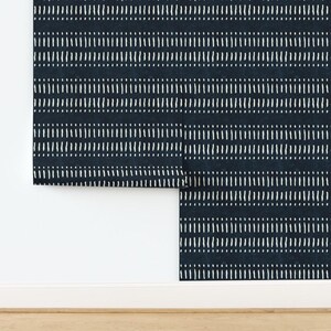 Modern Farmhouse Non-Pasted Wallpaper Indigo Mudcloth Woven Look Simple Boho - Boho Stripes by littlearrowdecor Wallpaper by Spoonflower