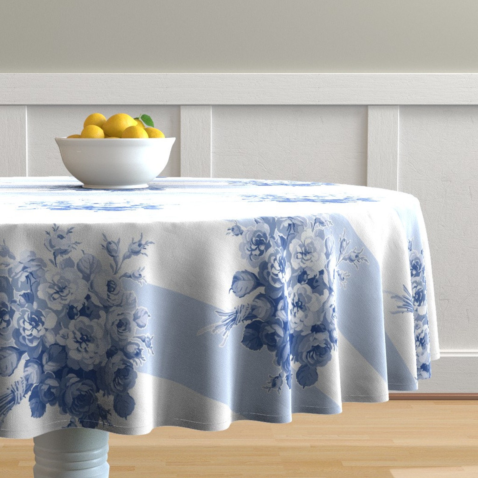 Blue And White Round Tablecloth Jane's Rose Stripe by Etsy