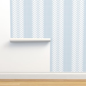Light Blue Vines Non-Pasted Wallpaper - Laurel Leaf Stripe by danika_herrick - Stripe Blue Leaves Vine Wallpaper Double Roll by Spoonflower