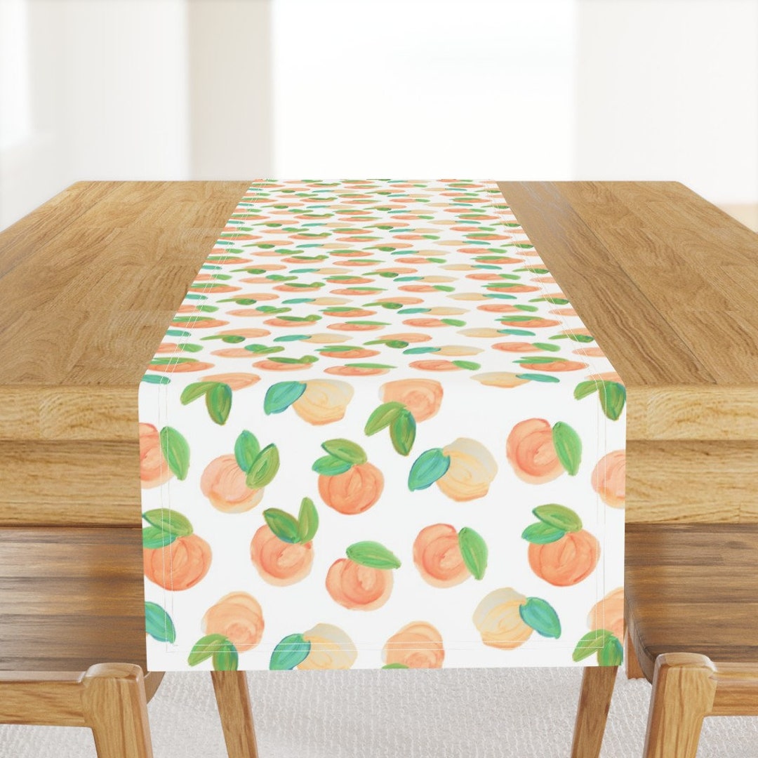 Watercolor Peaches Table Runner True Sweet Peach by Ivieclothco Summer