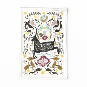 Folk Art Tea Towel - Wild And Free by bridgettstahlman - Woodland Forest Nature Botanical Deer  Linen Cotton Canvas Tea Towel by Spoonflower