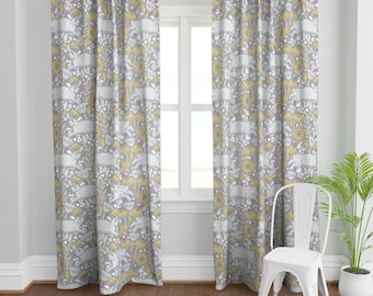 Gray Rabbit and Colored Eggs Kitchen Curtains 2 Panel Set Decor Window Drapes
