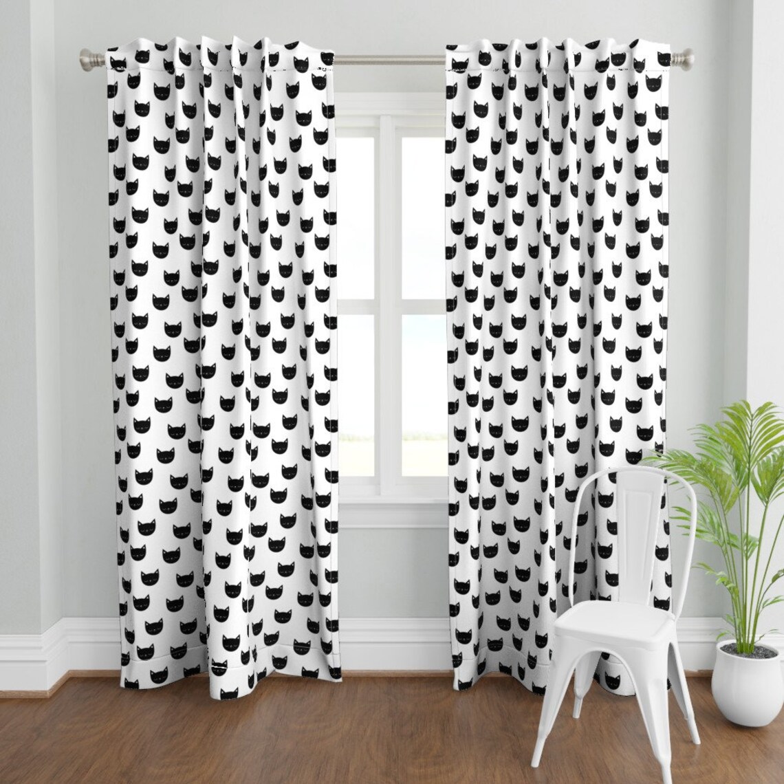 Cat Curtain Panel Kitties by Kimsa Black and White Kitten Etsy