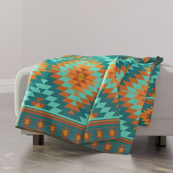 Aqua Turquoise Throw Blanket Kilim Teal by Etsy