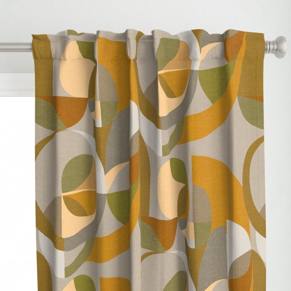 Mid Century Modern Curtain Panel - Modern Circles by ceciliamok - Olive Gold Gray Jumbo Size Atomic Era  Custom Curtain Panel by Spoonflower