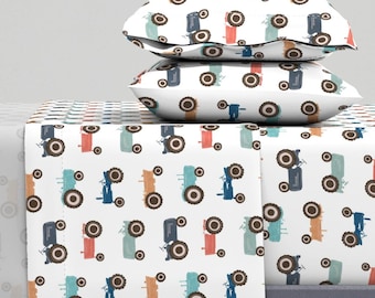 Colorful Tractors Sheets - Vintage Tractors by scarlet_soleil - Country Life Rural Farming  Cotton Sateen Sheet Set Bedding by Spoonflower