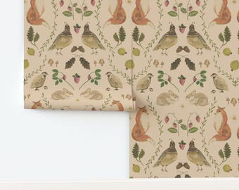 Woodland Animals Non-Pasted Wallpaper Rustic Forest Autumnal Fox - Forest Friends Flora by hand_and_hart_designs Wallpaper by Spoonflower