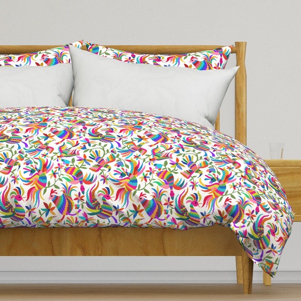 Otomi Bedding - Flying Otomi Birds Ole  by vo_aka_virginiao - Pinata Mexican Birds Cotton Sateen Duvet Cover OR Pillow Shams by Spoonflower