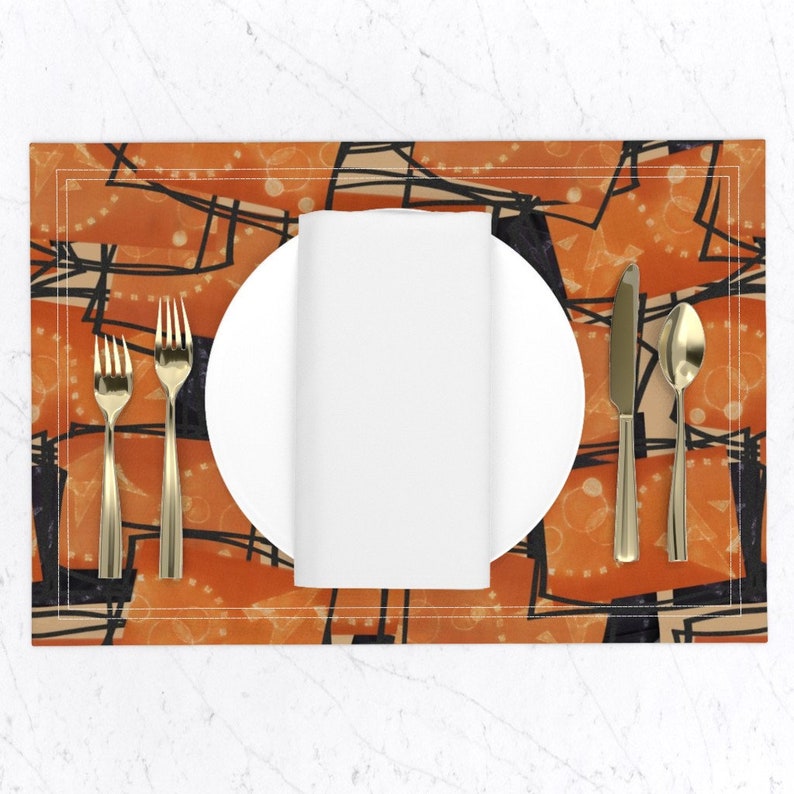 Mid Century Modern Placemats set of 2 Shibori on Tan by Etsy