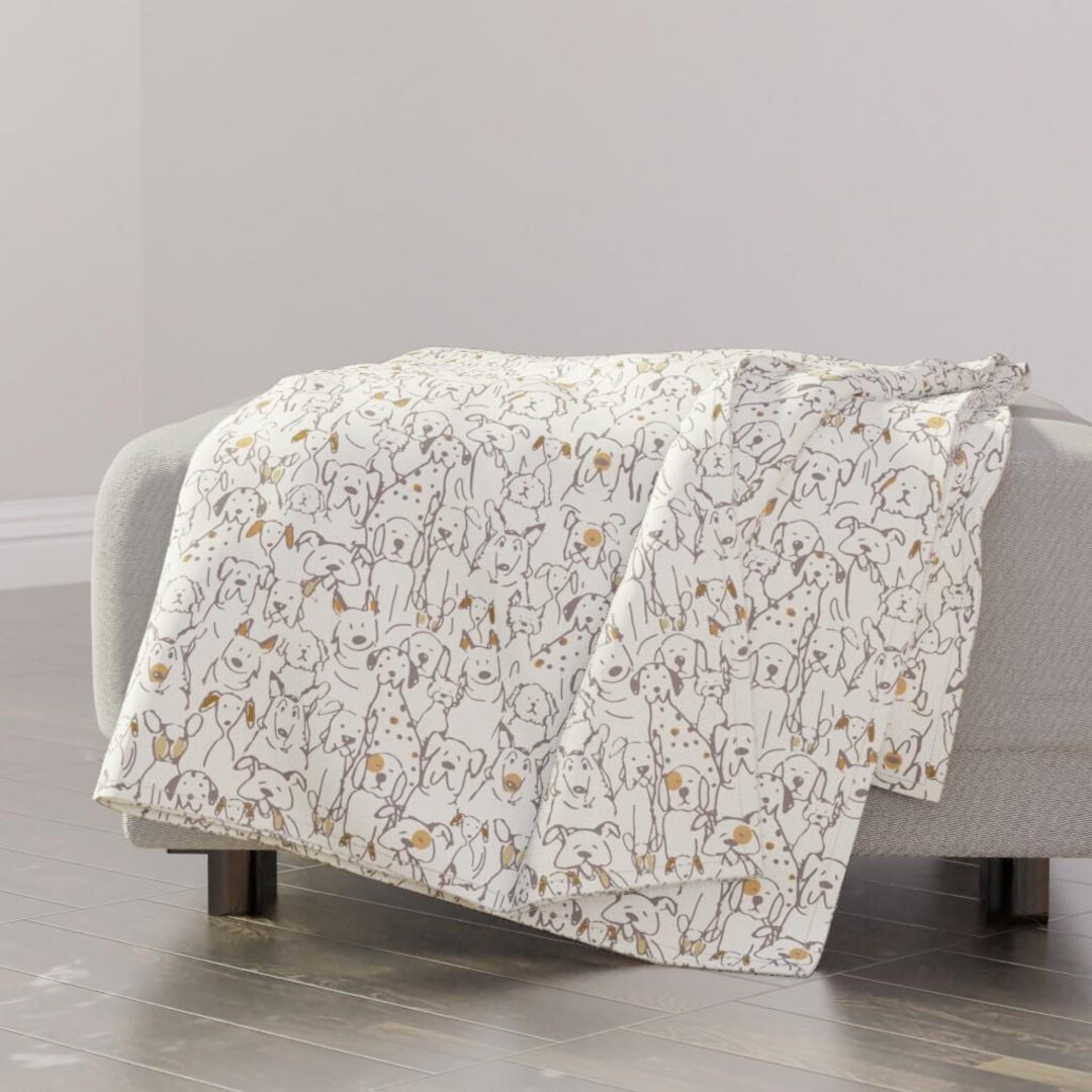 Dog Throw String Whimsical Dog Throw Blanket - Animal Lover Rescue Line Art Neutral ...