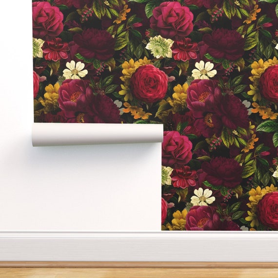Victorian Botanical Wallpaper Moody Floral By Utart Etsy
