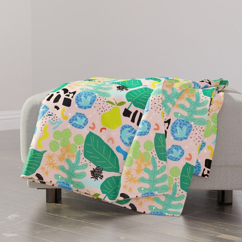 Garden Throw Blanket - Abstract Orchard by yesterdaycollection - Flowers Leaves Floral Fruit Abstract Throw Blanket with Spoonflower Fabric