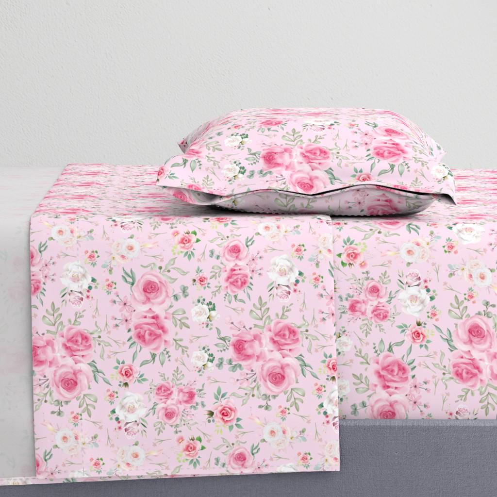 Pink Roses Sheets Cottage Chic Roses Sheets - Pink Floral Roses by Delish_designs ...