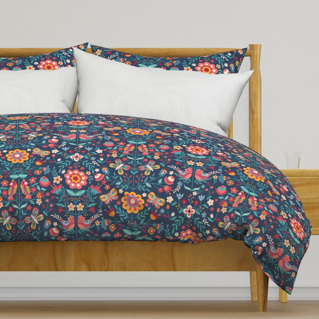 Bright Teal Floral Duvet Cover Maximalist Garden by Etsy