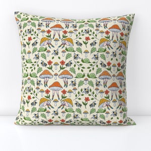 Fairy Woodland Throw Pillow - Mushroom People by tamara_lance - Mushrooms  Forest Fungi Snail  Decorative Square Throw Pillow by Spoonflower