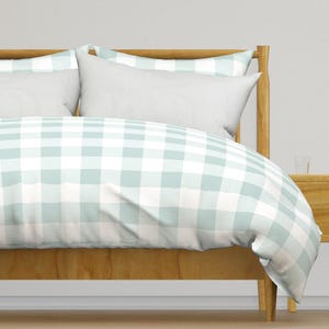 Pastel Aqua Plaid Bedding - 3&quot; Gingham by dept_6 - Country Gingham Farmhouse Chic Cotton Sateen Duvet Cover OR Pillow Shams by Spoonflower