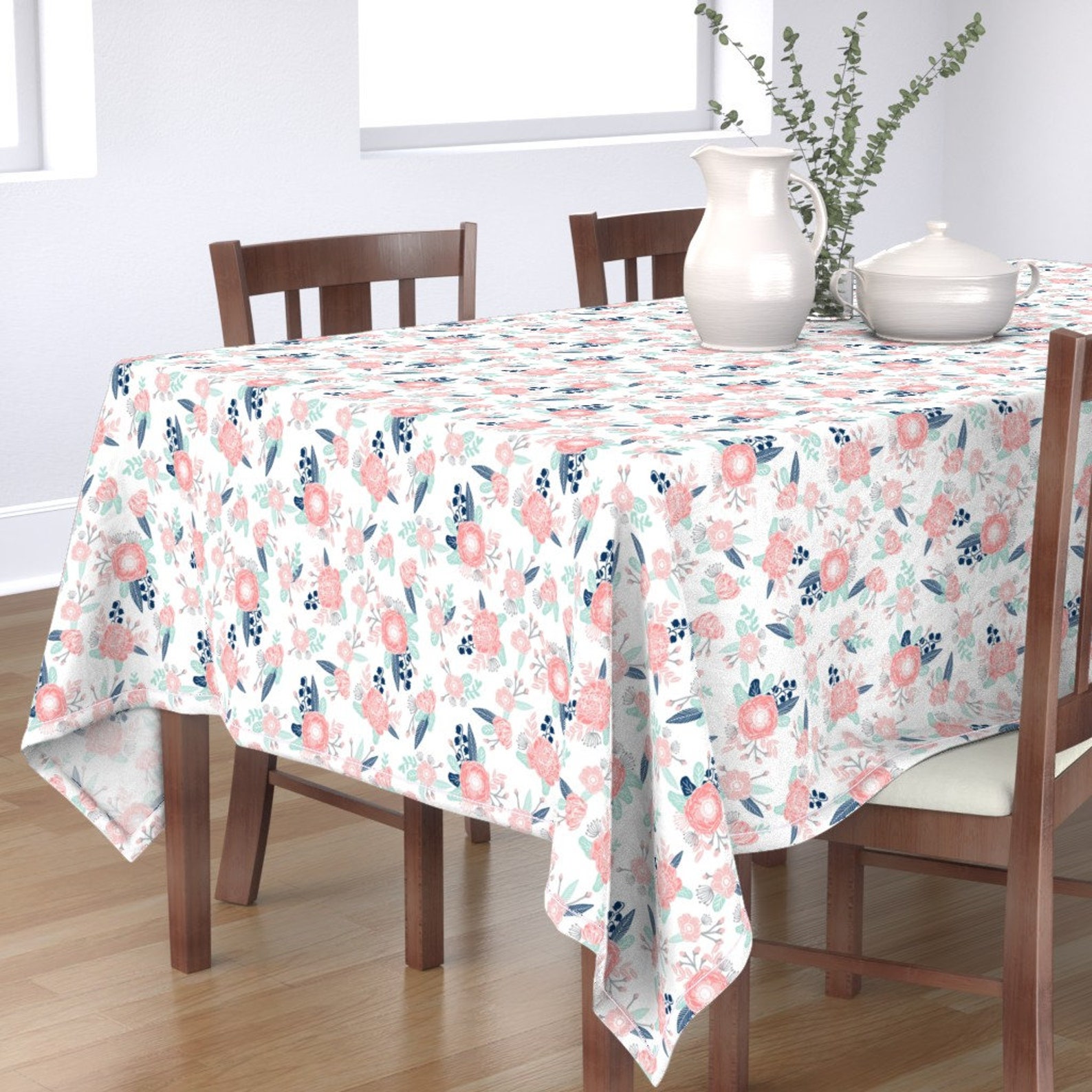 Pink Floral Tablecloth Florals Flower by charlottewinter Etsy