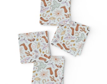 Cute Western Cocktail Napkins (Set of 4) - Yee Haw Cowgirl by studiovalko - Whimsical Cowgirl Cowboy Pastel Cloth Napkins by Spoonflower