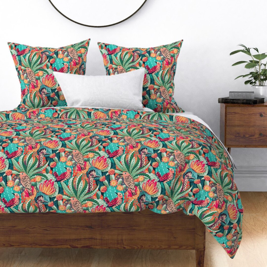 Maximalist Duvet Cover Southwest Blooms and Birds by Etsy