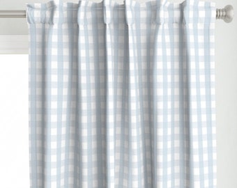 Blue Plaid Curtain Panel - Gingham Traditional Classic Buffalo Check Custom Curtain Panel - 1" Check Soft Blue by danika_herrick -