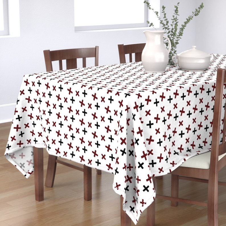 Plaid Cross Check Tartan Red White Green Winter Cotton Sateen Tablecloth by Spoonflower Christmas Tablecloth X Plaid by shopcabin