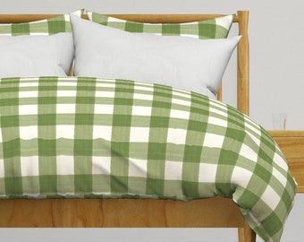 Check Bedding - Olive And Cream Buffalo Plaid by danika_herrick - Stripe Green Cotton Sateen Duvet Cover OR Pillow Shams by Spoonflower