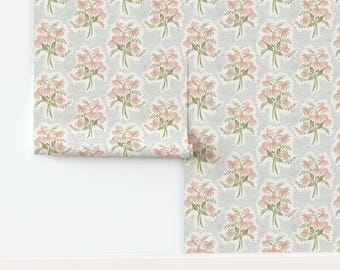 Feminine Bouquet Non-Pasted Wallpaper Pink Floral Baby Girl Dainty - Pearl's Bouquet by danika_herrick Wallpaper Double Roll by Spoonflower
