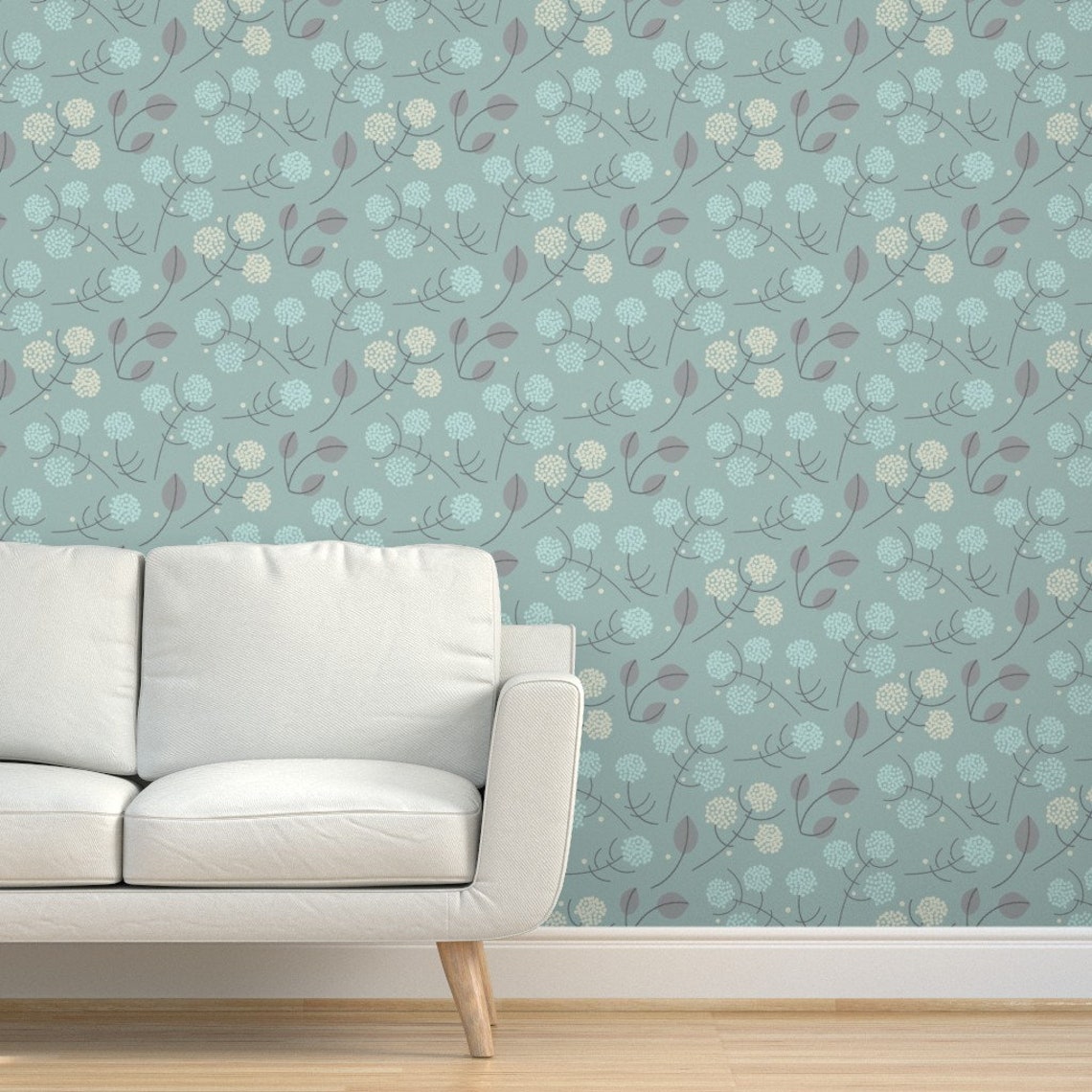 Scandi Style Wallpaper Wildflower Blue Large Scale by Etsy