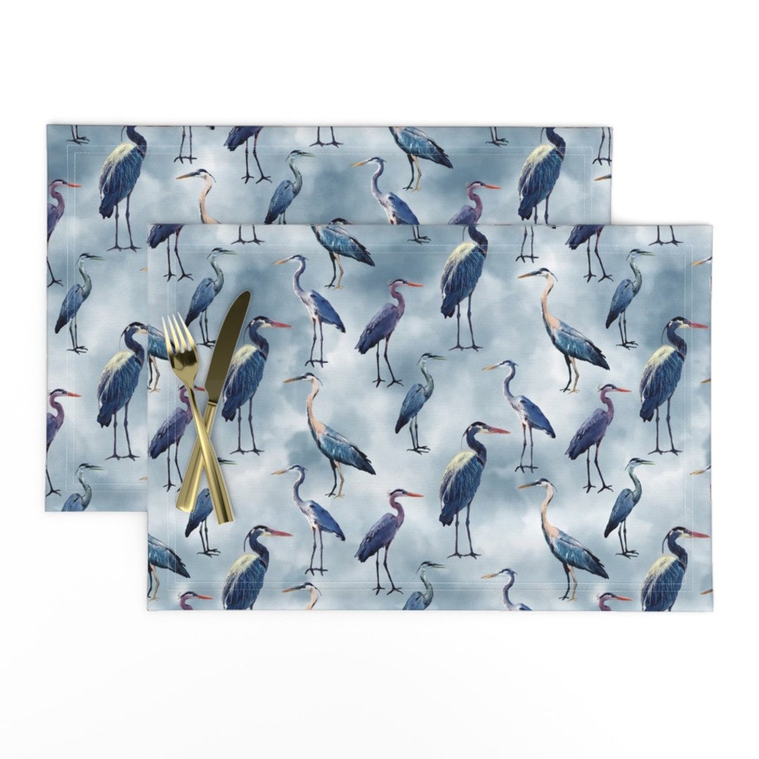 Birds Placemats set of 2 Blue Herons on Blue by Etsy