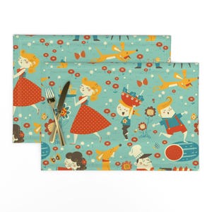 Placemats uit het midden van de eeuw (set van 2) - vintage cookout van angela_sbandelli - zomerbarbecue vintage retro stoffen placemats van Spoonflower